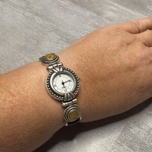 Brighton Vintage Two Tone Rome Leather Black Band Watch